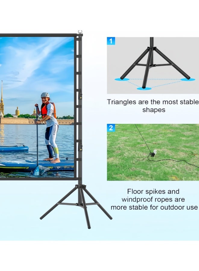 شاشة عرض بروجكتور مع حامل، شاشة عرض محمولة مقاس 100 بوصة للاستخدام الداخلي والخارجي، شاشة عرض أفلام بدقة 4K عالية الوضوح بنسبة عرض إلى ارتفاع 16:9 مع حقيبة حمل، استمتع بتجربة سينمائية منزلية مميزة. - Image 5